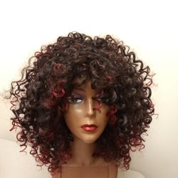 Black And Red Curly Ombre Wig