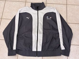 Puma BMW Motorsport Windbreaker Jacket Mens XL Gray Black Full Zip Track Jacket