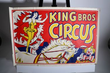 Vintage 1950s King Bros Circus Poster Trick Rider Horse Clown 28x21 Wide