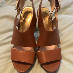 Michael Kors Women's Brown Leather High Heel Platform Shoes Sandals Sz 8 M