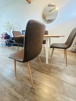 Brown Faux Leather Dining Chairs Set of 4