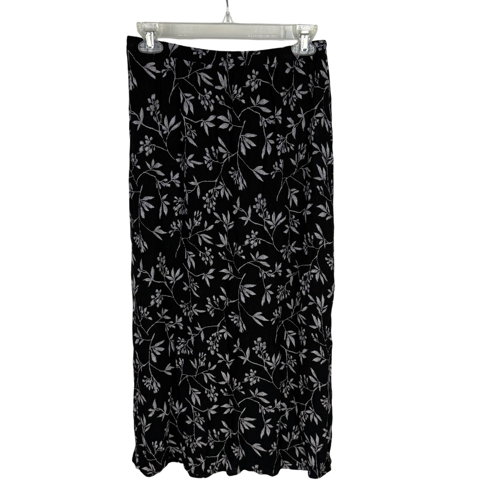 Norton McNaughton Midi Skirt Black Floral Lightweight Elastic Waist Size M