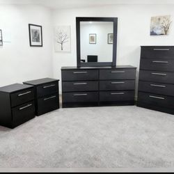 Dresser With Mirror, Chest And Two Nightstands 🌌 Comoda Con Espejo, Gavetero Y Dos Mesitas De Noche 🌌