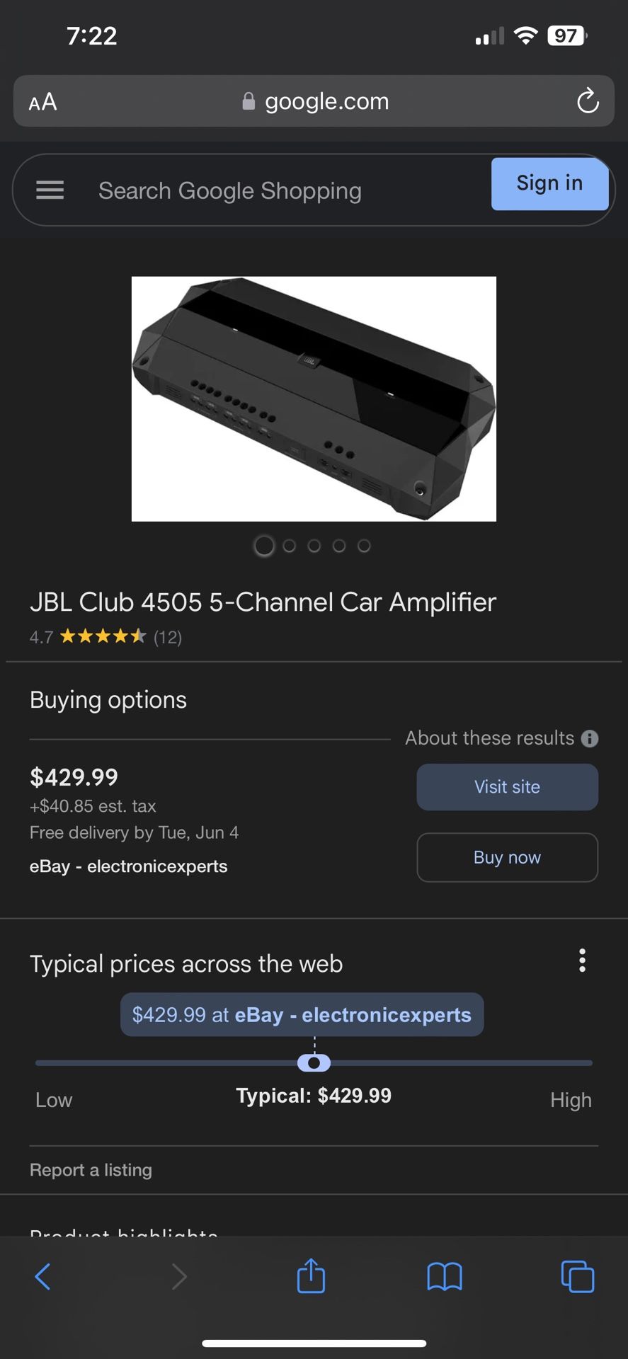 Jbl Club 4505 Five Channel Amp