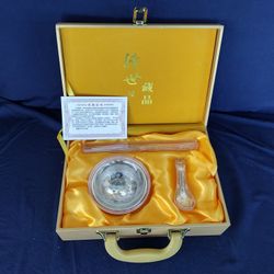 Set of 3 Chinese silver bowls and spoons, chopsticks