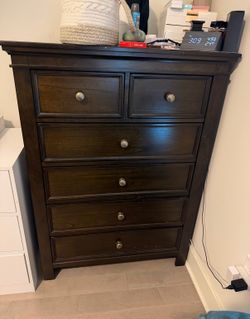 3-Piece Dark Wood Bedroom Set - Tall Dresser and 2 Nightstands