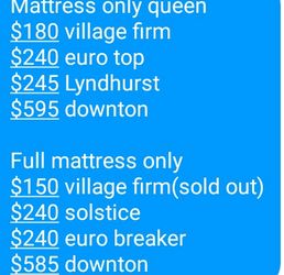 Mattresses twin full queen kings available(we also have sets msg for more details)