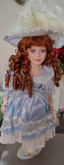 Porcelain Collector Doll with Red Curly Hair