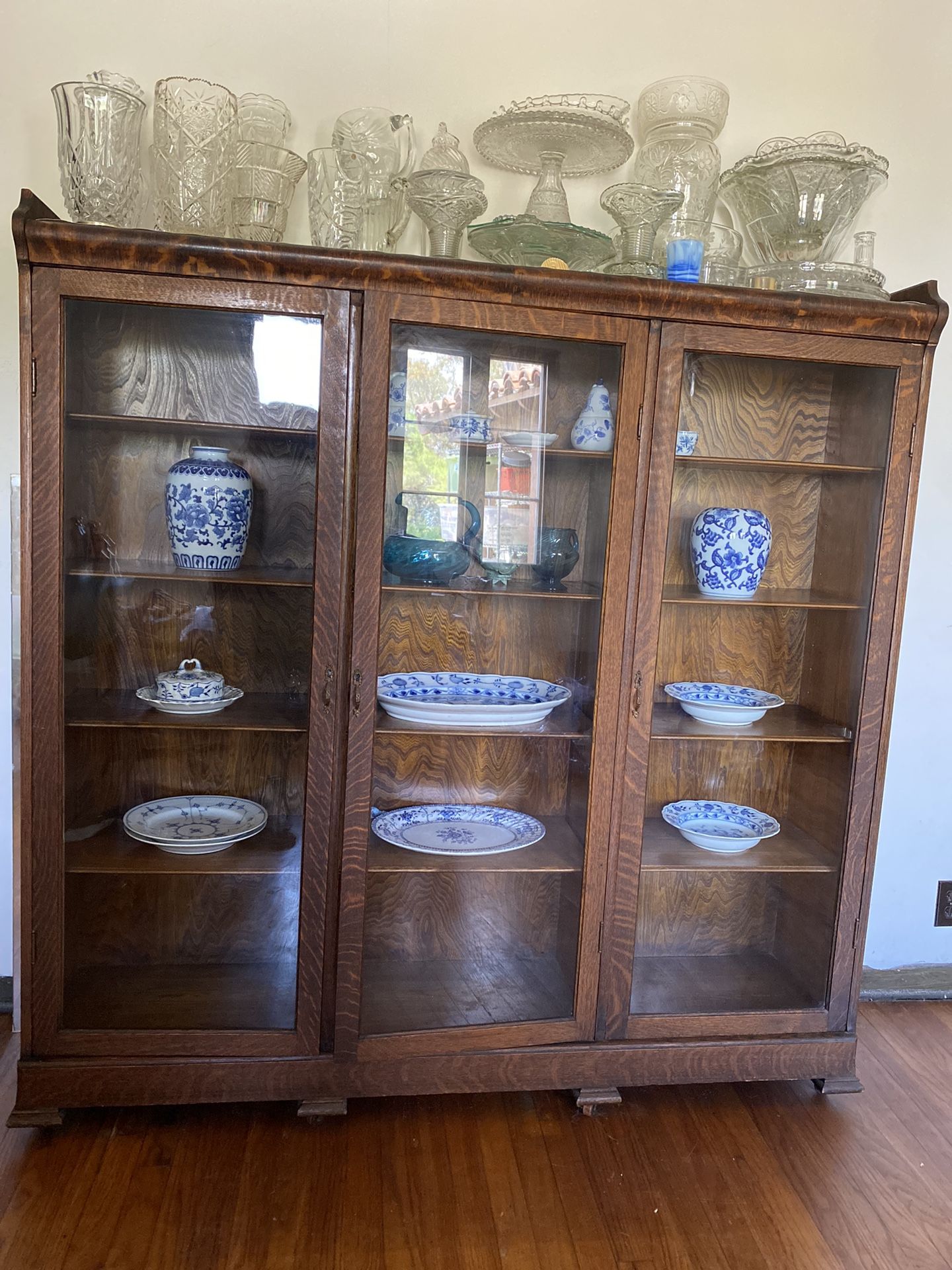 Antique Tiger Oak Triple Book Case.