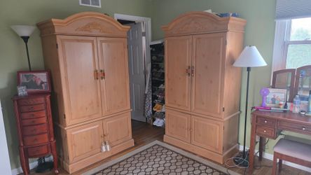 Set of Wood Armoire Cabinets