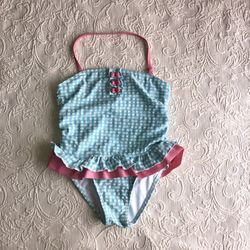 Tommy Bahama Blue/White Checkered Halter Top One Piece Girls Swimsuit