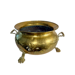 Antique  Imperial Russian Hammered Brass Footed Standing Jardiniere Planter Coal Bucket.