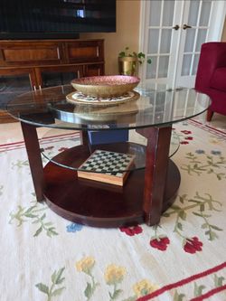 Modern Multi-Tier Glass & Wood Coffee Table on Wheels