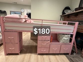 Pink Loft Bed with Storage