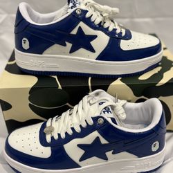 A Bathing Ape Bapesta “ Navy “ Patent Leather Low Top Bape Shoes  - Size 9.5 Men’s NEW w/ BOX