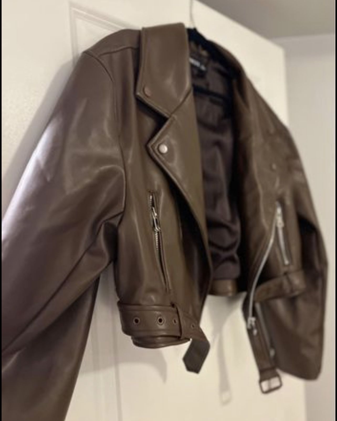 Faux Leather Oversized Cropped Jacket