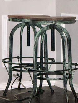 Kirkland  Metal Bar Stools with Wood Seat – Set of 2