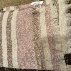 NWOT women’s Nine West beige, pink and brown plaid scarf/wrap 70” x 22”  See photos for complete details and description   Material is 100% polyester 