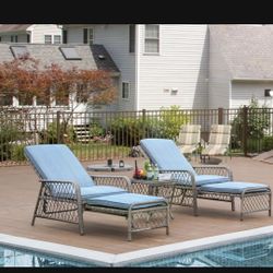 Olmia Chase Lounger Chair Outdoor Single, Adjustable Outdoor Chaise Lounge Wicker Rattan Patio Lounger Chairs 5 Position with Cushions, Retractable Fo