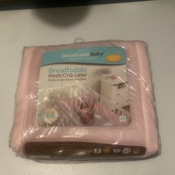 BreathableBaby Breathable Mesh Crib Liner Pink Max Air Flow Fits Most Cribs-New
