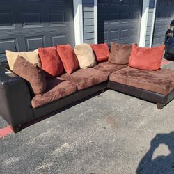 Brown L Shaped Two Piece Sectional Couch 