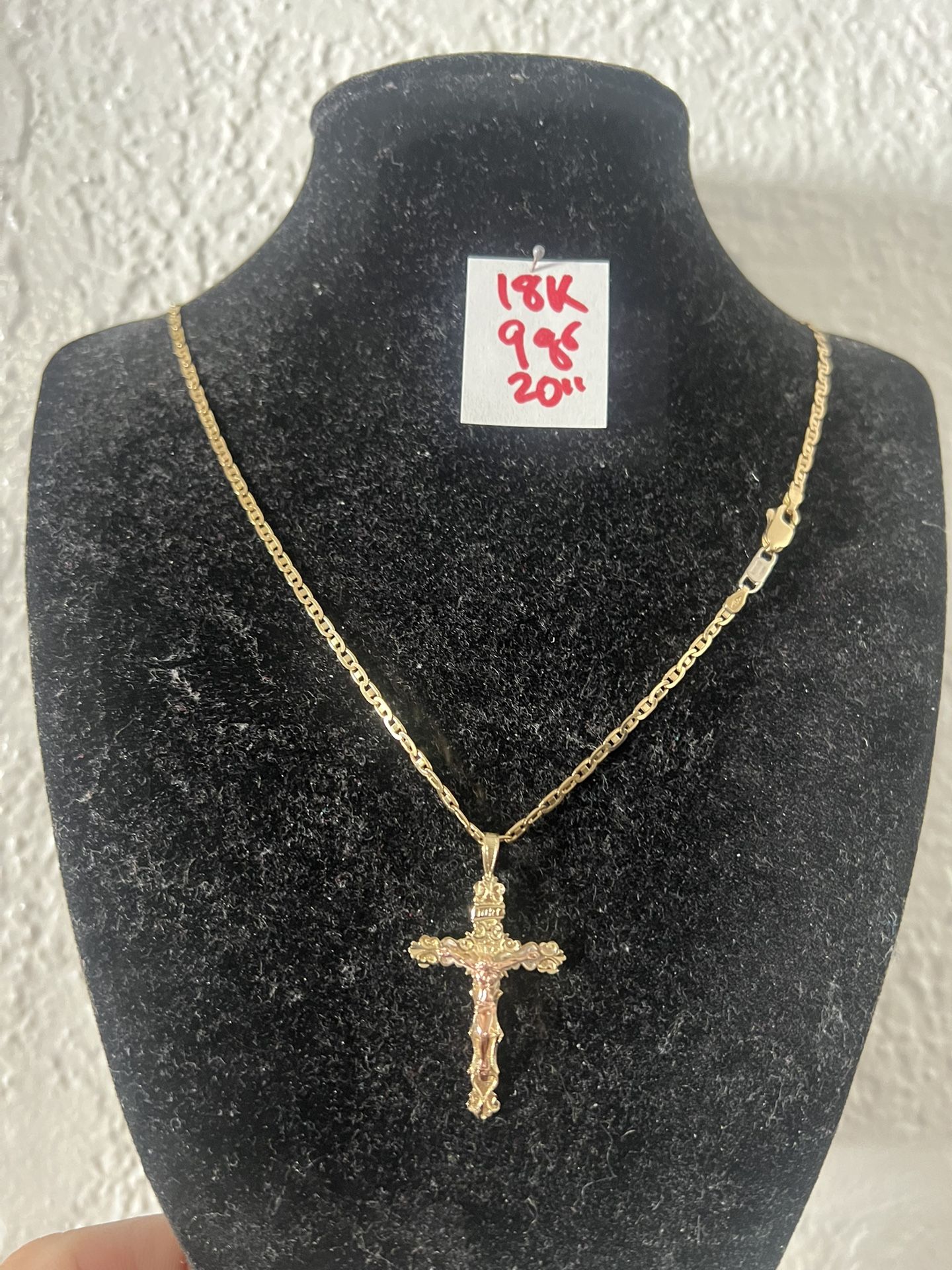 For Wedding 18K Solid Gold Chain and 14K Pendant 9Gr 20 Inches Long