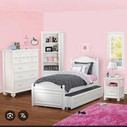 Twin Trundle Bed, Sealy Mattress, Matching Shelf Unit 