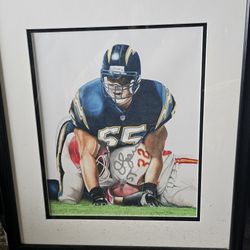 Junior Seau Autographed Lithograph Matted And Framed