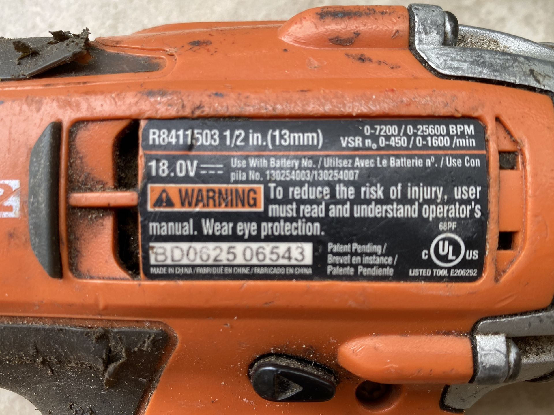 RIDGID Hammer Drill R8411503 1 2 13mm 18.0V Serial BD062506543 for Sale in Boiling Springs SC OfferUp
