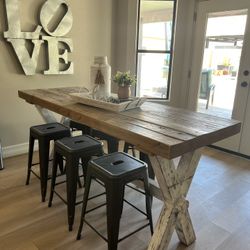 Beautiful Rustic Wooden Table (stools Included)