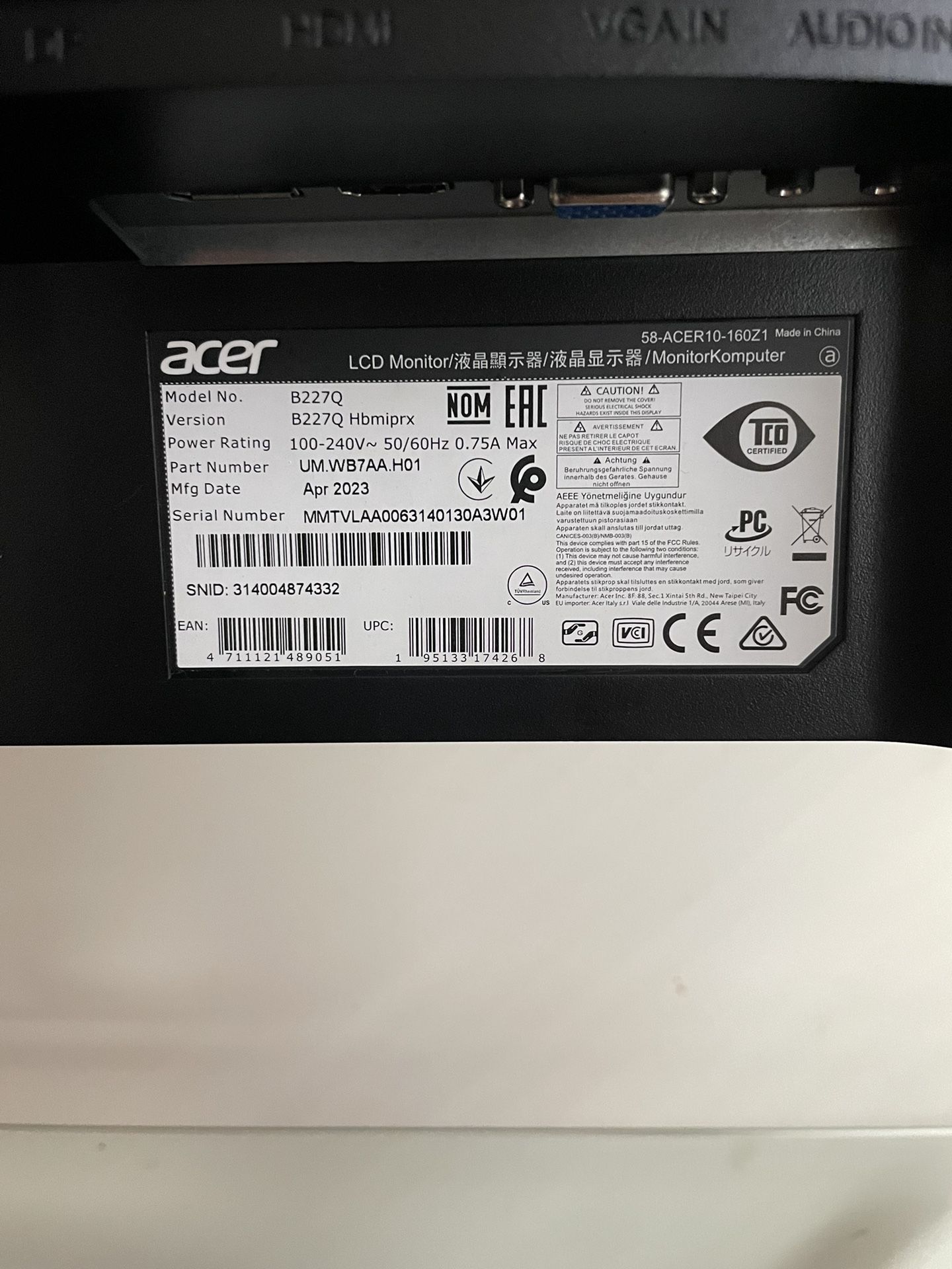 ACER COMPUTER MONITOR