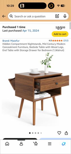 Mid-Century Modern Walnut Nightstand w/ Hidden Compartment