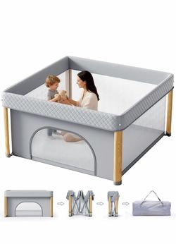 Foldable Baby Playpen, 59x59 Foldable Play Pen for Babies and Toddlers, Portable Playpen Indoor Outdoor, Kids Safety Area Travel Play Yard with Storag