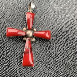 Sterling  Cross Pendant Religion Faith Beautiful Handcrafted Red Jasper  925