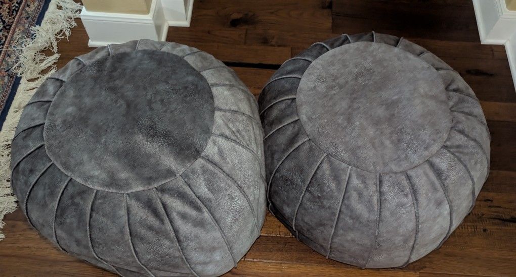 Two (2) lightly used, Comfortland unstuffed faux suede ottoman pouf covers