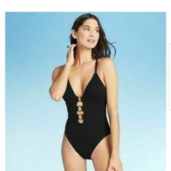 Women's Ring Front One Piece Swimsuit Black