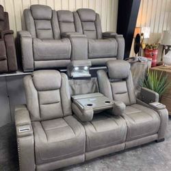The Man-Den Gray Power Reclining Living Room Set 🍒 Fast Delivery,  Finance Available 