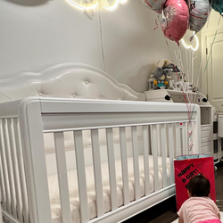 Wayfair Crib, ikea changing table, lalo bath top, vista 3 bassinet