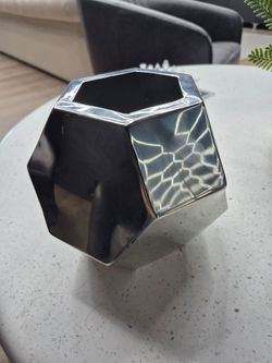 Geometric Polyhedral Silver Metal Vase
