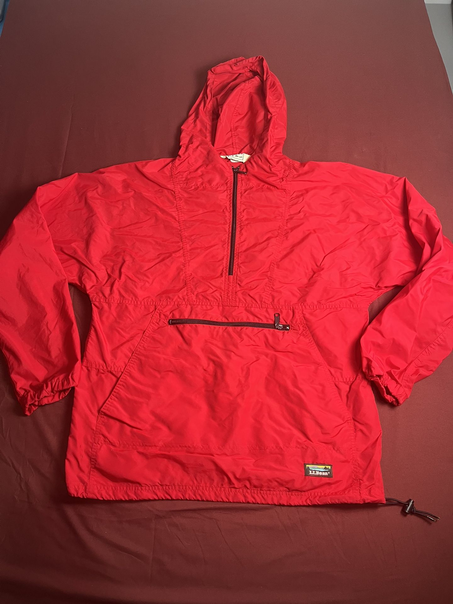 Vintage LL Bean Jacket Mens Med Red Nylon Anorak Pullover Made in USA