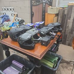 A Lot Of 9 Dirt Bike Helmets 5 Gogles Used and a Brand New ARMEGA SET.