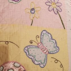 Pretty 37" X 46" Quilty / Satin Baby Blanket