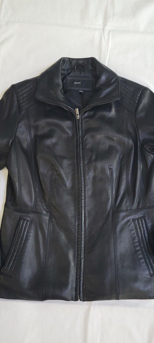 Vtg AVANTI Genuine Leather Jacket Black Size L Full Zip wpl 7888