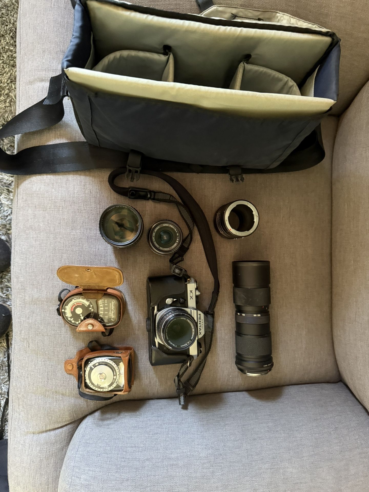 Asahi Pentax K1000 Film Camera Plus Lenses And Accessories