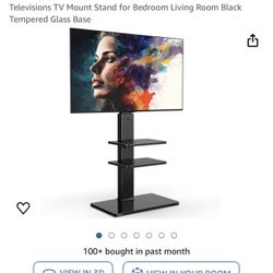 Swivel Floor TV Stand with Mount for TVs LCD LED Flat/Curved Screens Universal Swivel Black Tempered Glass Base