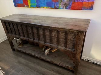 Carved Wood Console Table with Lower Shelf