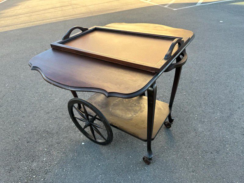 beautiful vintage/antique drop leaf tea wagon cart with serving tray