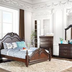 Brand New Cherry 4pc King Bedroom Set (Also Available In California King)