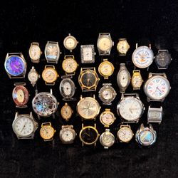 Mixed Watch Faces Cases Only Lot Of 33 For Parts Or Repair
