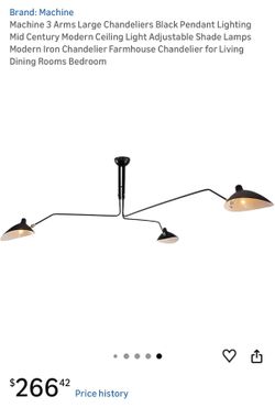 3-Arm Large Mid Century Modern Black Ceiling Light